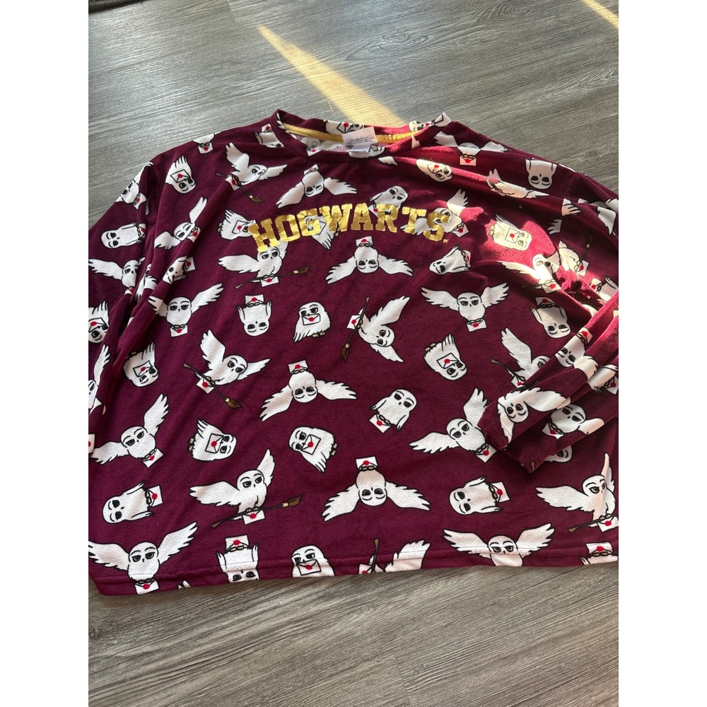 Harry Potter Wizarding World Hedwig Pajama Set Burgundy Gold Foil XL 16-18 - Picture 4 of 8